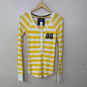 NWT Y2K PINK Victoria's Secret Henley Top Women Large Yellow Striped Long Sleeve